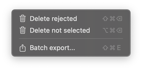 CullEdit menu showing batch export option